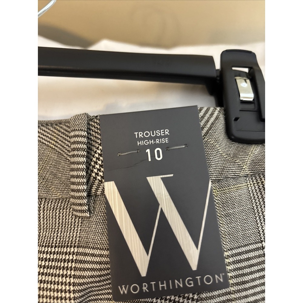 Women's Worthington Size 10 Gray Plaid High Rise Trousers - Picture 3 of 15